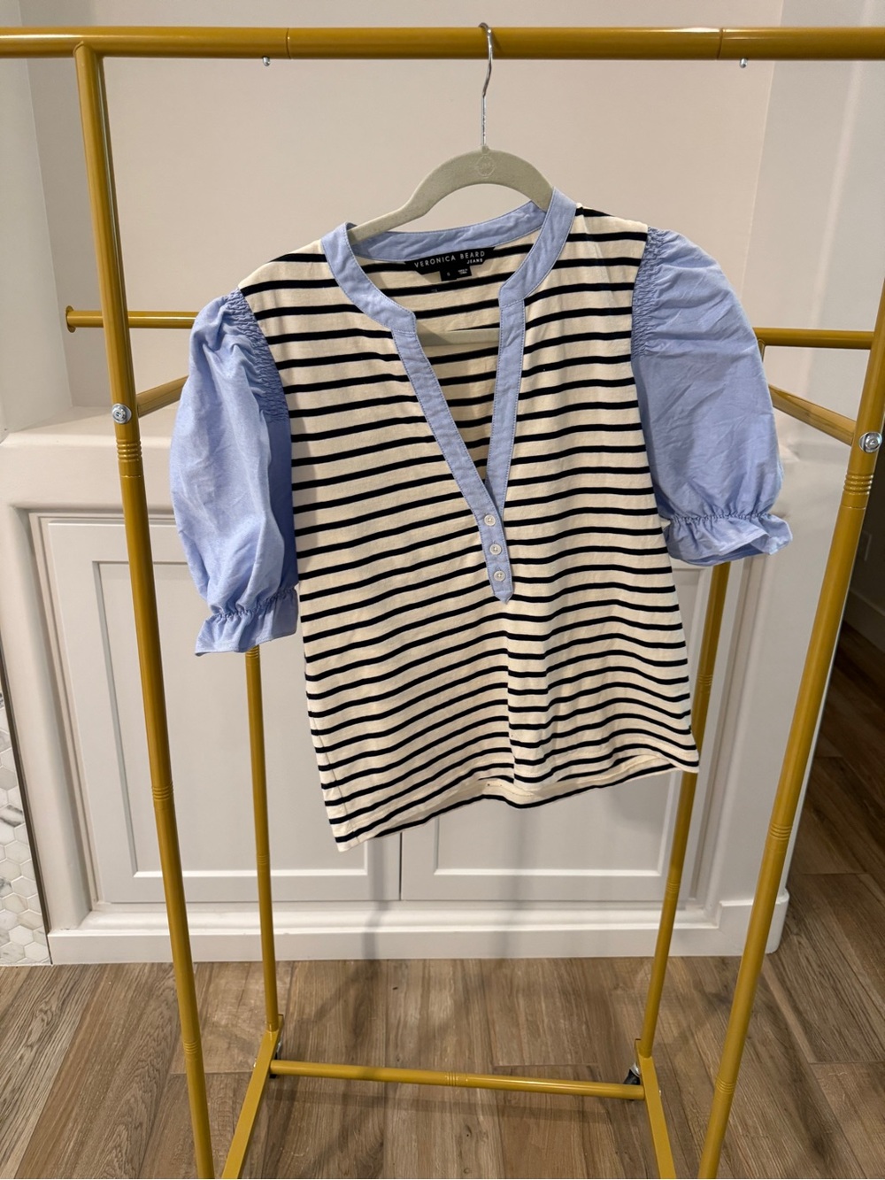 Veronica Beard Jeans ReaganStriped Puff Sleeve Women's Top | Small - Picture 5 of 10